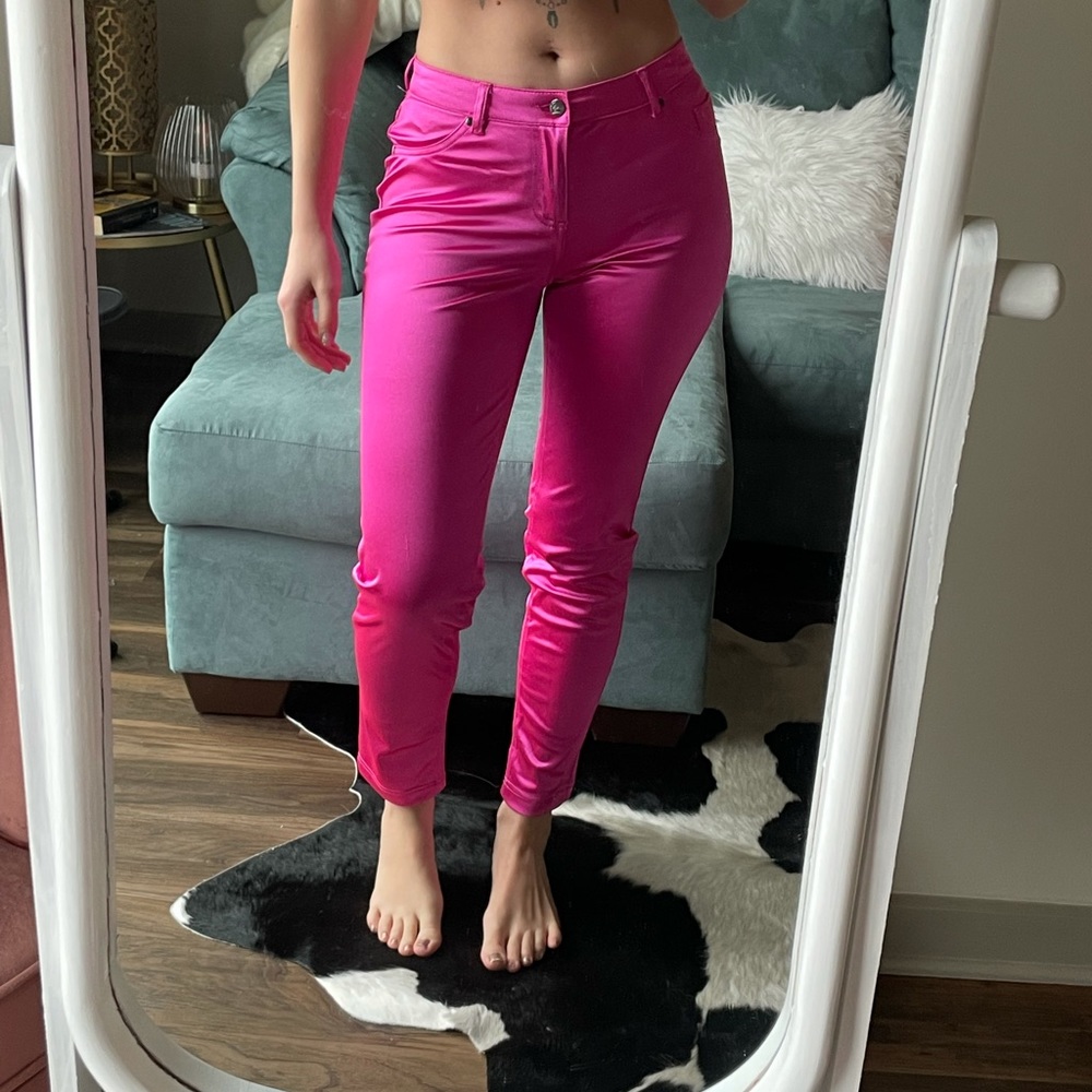 Hot Pink Metallic Skinny Pants
